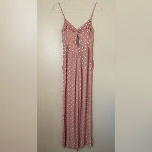 AFRM Women's Size XS Pink Polka Dot V-Neck Tie Front Jumpsuit Wide Leg